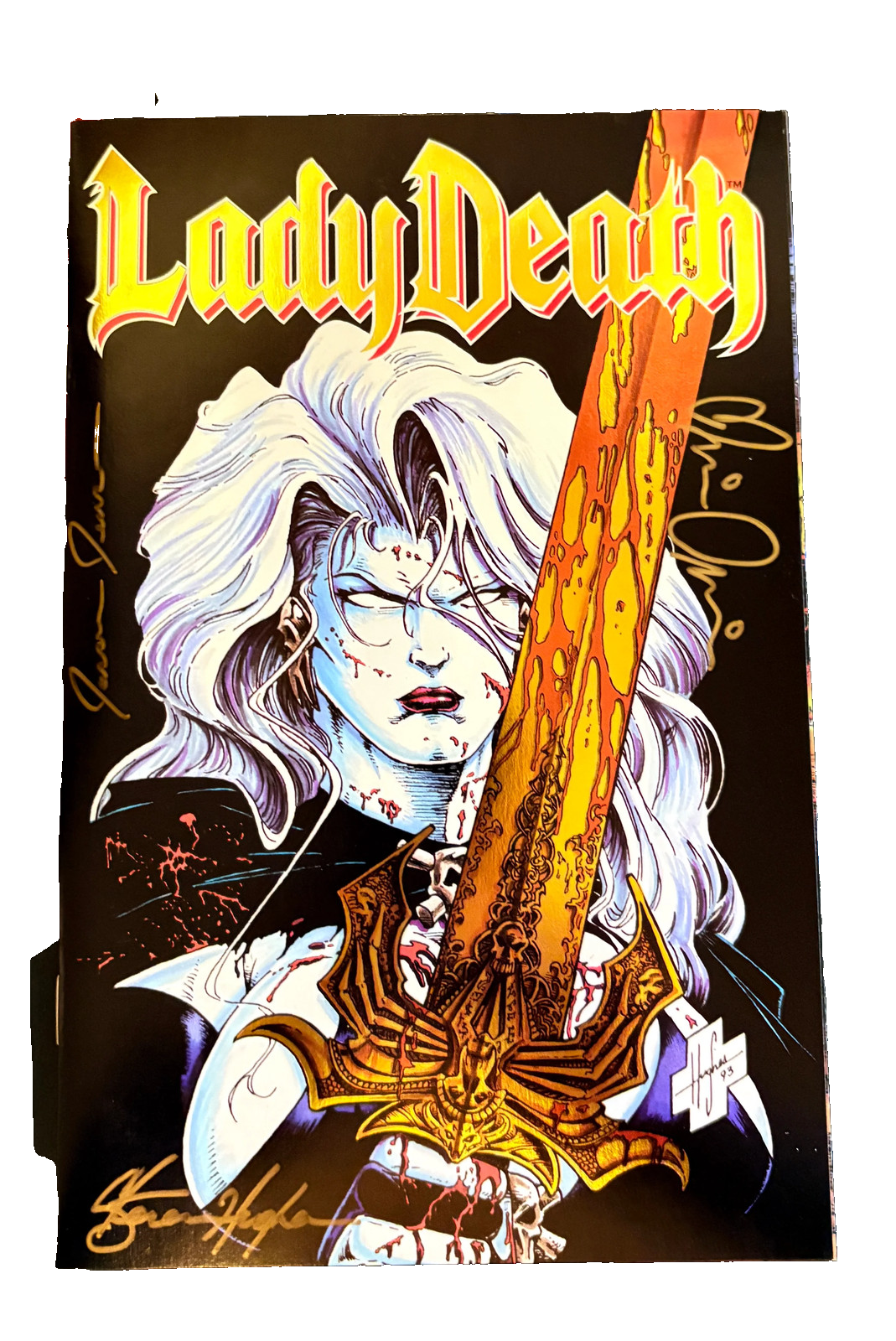 Lady Death #1 (1993) – Triple Signed by Pulido, Hughes & Jensen – COA Included 119 UK Comic Exclusives & Rare Variants – Foils & Incentives | Redsters Comics Redsters Comics Redsters Comics