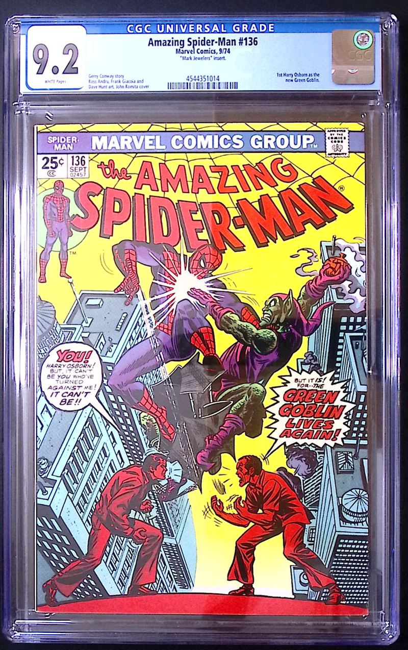 Amazing Spider-Man #136 CGC 9.2 – Mark Jewelers Insert – 1st Harry Osborn as Green Goblin