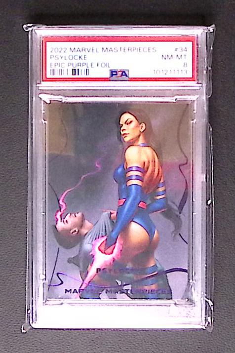 2022 Marvel Masterpieces #34 Psylocke – Epic Purple Foil PSA 8 NM/MT – Graded Marvel Trading Card