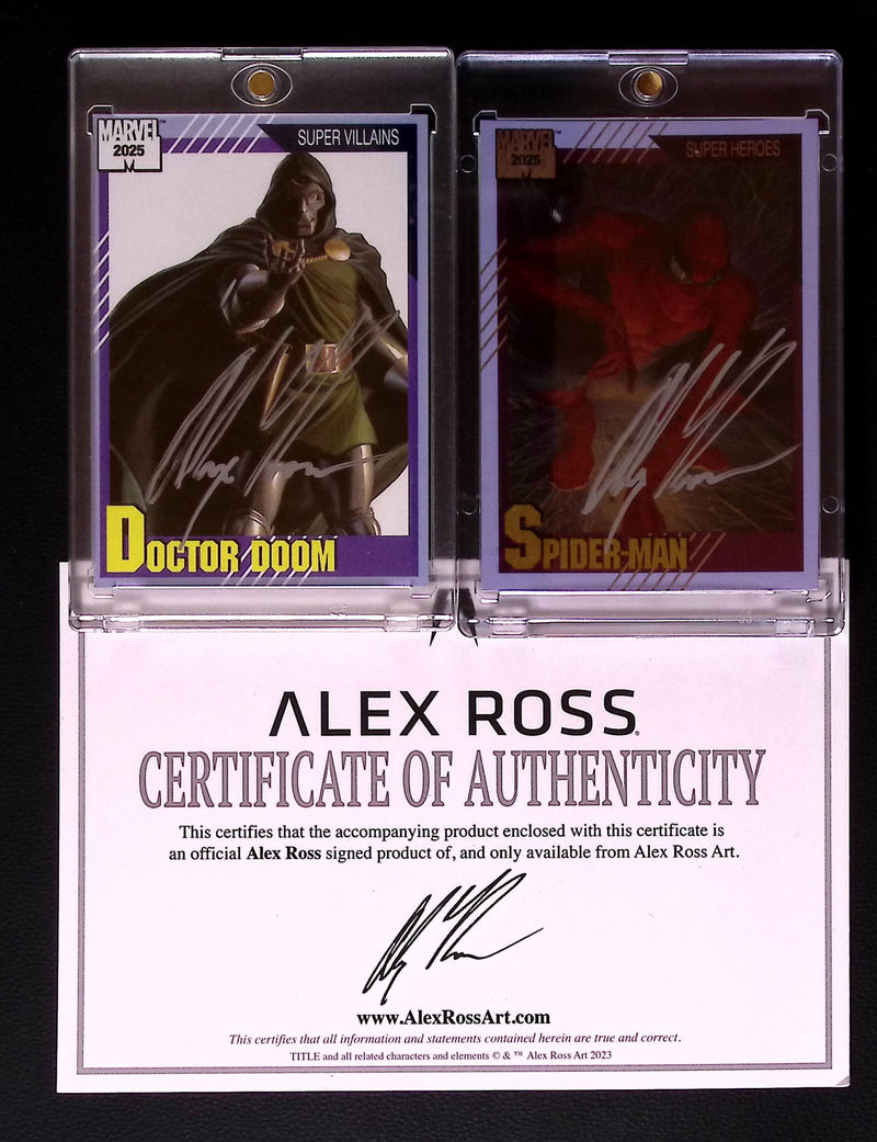 Alex Ross SIGNED SDCC 2025 Marvel Cards – Spider-Man & Doctor Doom w/ COA