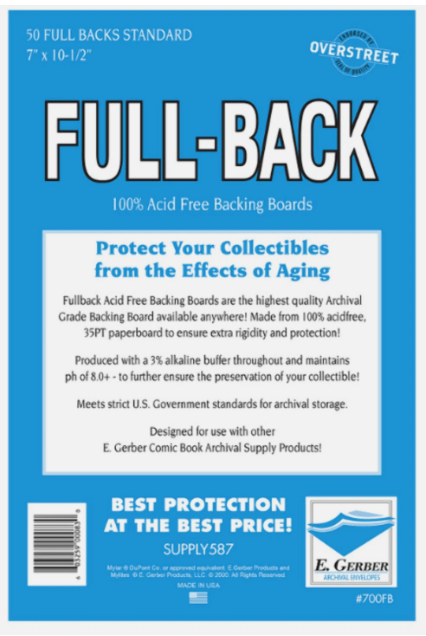 E. Gerber Full-Back Boards Standard Age 50 Pack | Acid Free Comic Backing Boards