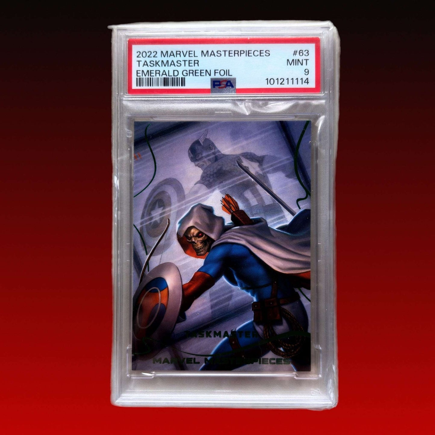 2022 Marvel Masterpieces Taskmaster Emerald Green Foil #63 – PSA 9 Mint – Rare Graded Marvel Card 175 Graded Marvel Cards – PSA, CGC & Rare Inserts Redsters Comics Redsters Comics