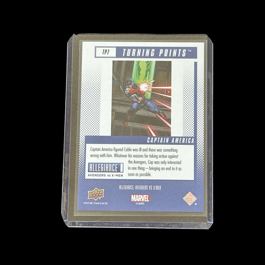 2023 UPPER DECK ALLEGIANCE AVENGERS VS X-MEN TURNING POINTS HOLOGRAMS CAPTAIN AMERICA 37 Trading card Graded Marvel Cards – PSA, CGC & Rare Inserts Redsters Comics Redsters Comics