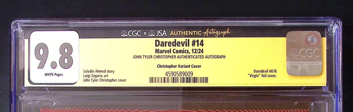 Daredevil #14 CGC 9.8 Signed John Tyler Christopher Virgin Foil Variant 150 CGC Signature Series Comic CGC Graded Comics UK | Buy Certified CGC Slabbed Comics Marvel Comics Redsters Comics