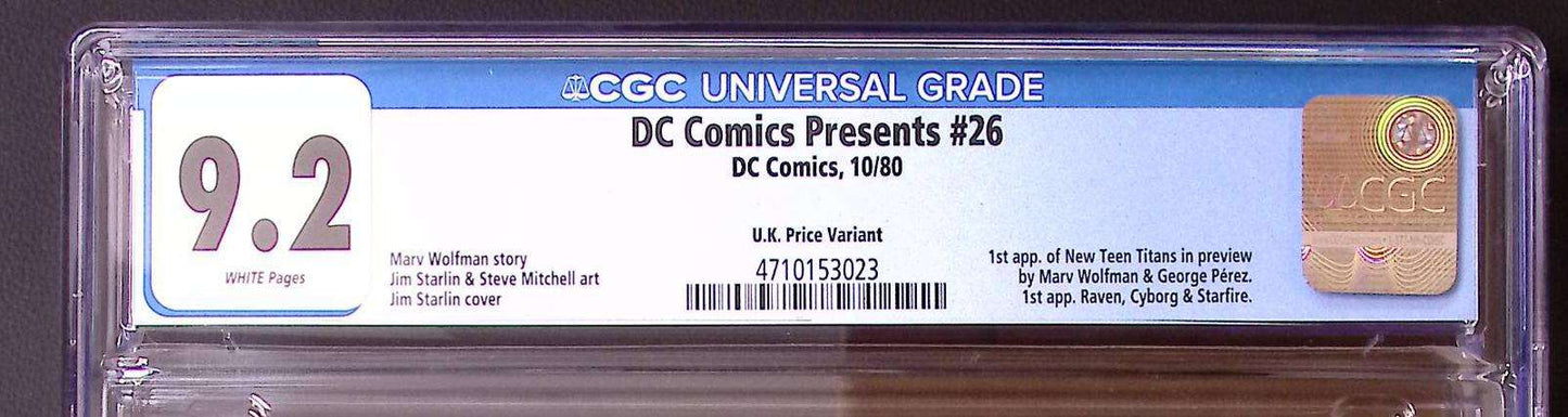 DC Comics Presents #26 CGC 9.2 – UK Price Variant | 1st Appearance of the New Teen Titans 140 CGC Graded Comic CGC Graded Comics UK | Buy Certified CGC Slabbed Comics DC Comics Redsters Comics