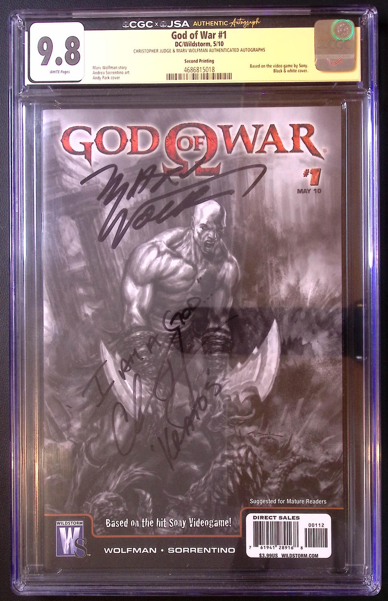 God of War #1 (2010) – Second Printing – CGC/JSA 9.8 – Judge & Wolfman Signed