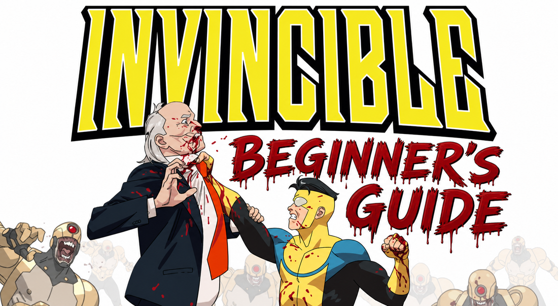 Invincible comic artwork with blood-red Beginner’s Guide title