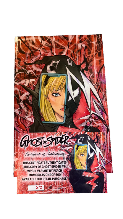 Ghost-Spider #8 Peach Momoko Gwenom Virgin Variant LTD 600 COA 69 UK Comic Exclusives & Rare Variants – Foils & Incentives | Redsters Comics Redsters Comics Redsters Comics