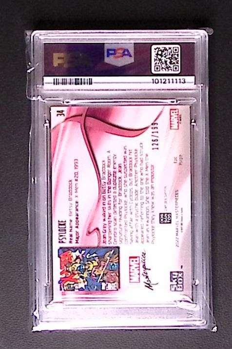 Marvel Masterpieces #34 Psylocke – Epic Purple Foil PSA 8 NM/MT 64 Graded Comic Cards UK | PSA 10 & CGC Marvel Cards For Sale Redsters Comics Redsters Comics