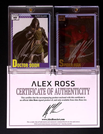 Alex Ross SIGNED SDCC 2025 Marvel Cards – Spider-Man & Doctor Doom w/ COA