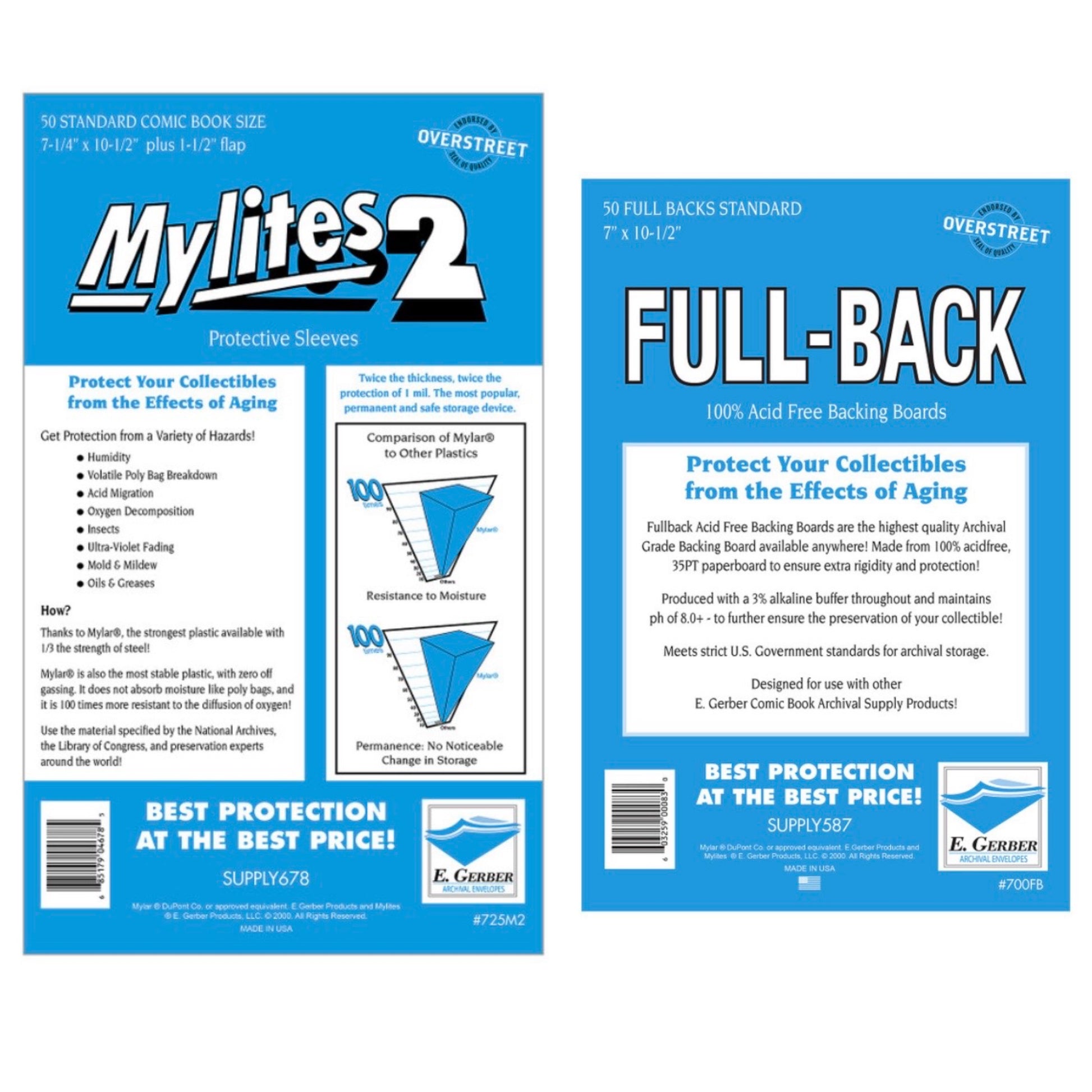 E. Gerber Mylites2 & Full-Back Boards Bundle - Standard Age (50 Pack) - Free UK Shipping – Comic Supplies for Comic Collectors | Redsters Comics UK