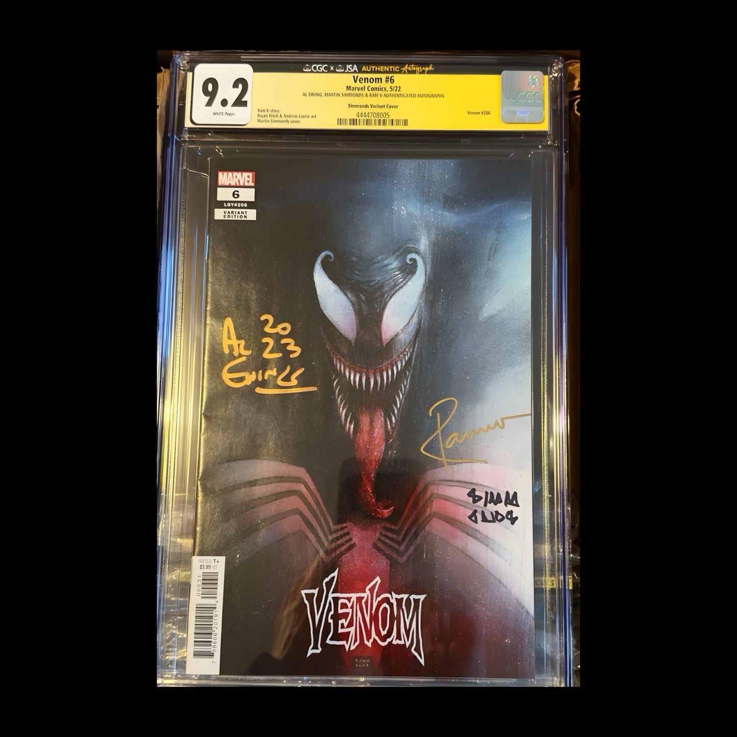 VENOM #6 CGC JSA 9.2 TRIPLE SIGNED AL Ewing Martin Simmonds Ram V