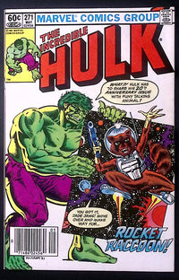 The Incredible Hulk #271 Newsstand comic book cover featuring Hulk and Rocket Raccoon
