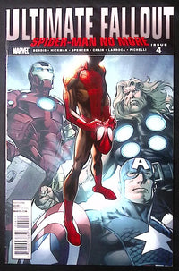 Ultimate Fallout #4 first print comic book cover featuring Spider-Man, Iron Man, Thor and Captain America