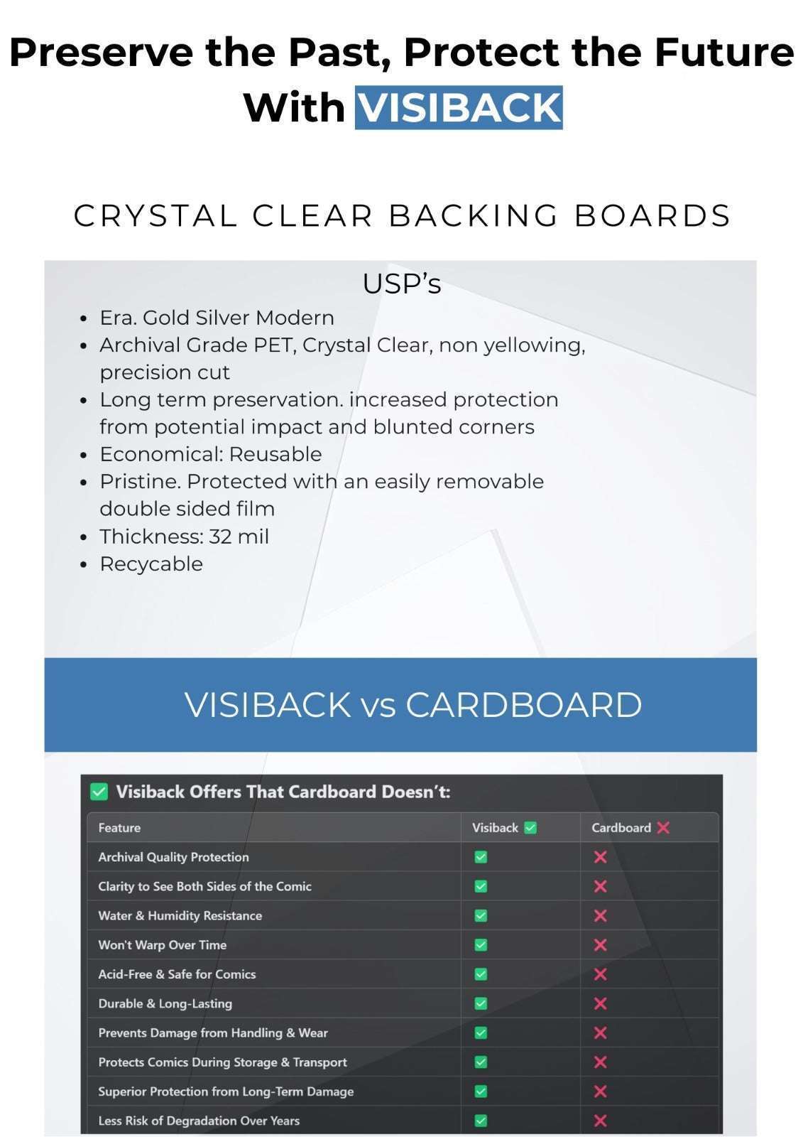 Visiback Silver (Standard) Backing Boards – 50 Pack 15 Comic Supplies Redsters Comics Redsters Comics