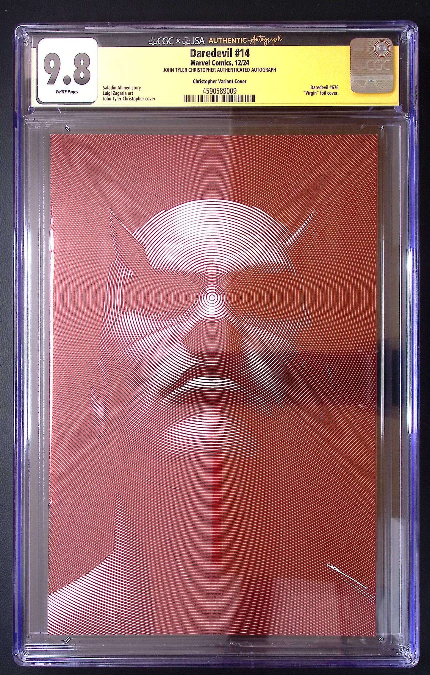 Daredevil #14 CGC 9.8 Signed John Tyler Christopher Virgin Foil Variant 150 CGC Signature Series Comic CGC Graded Comics UK | Buy Certified CGC Slabbed Comics Marvel Comics Redsters Comics