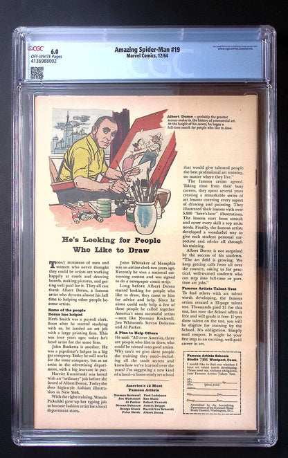 Amazing Spider-Man #19 CGC 6.0 White Pages (1964) Marvel Silver Age Key 355 CGC Graded Comic CGC Graded Comics UK | Buy Certified CGC Slabbed Comics Marvel Comics Redsters Comics
