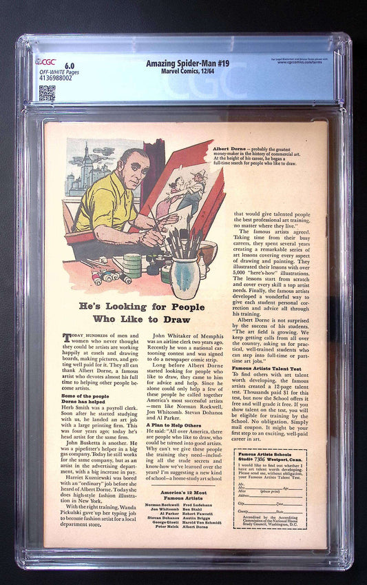 Amazing Spider-Man #19 CGC 6.0 White Pages (1964) Marvel Silver Age Key 355 CGC Graded Comic CGC Graded Comics UK | Buy Certified CGC Slabbed Comics Marvel Comics Redsters Comics