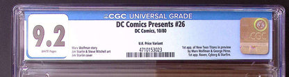 DC Comics Presents #26 CGC 9.2 – UK Price Variant | 1st Appearance of the New Teen Titans 140 CGC Graded Comic CGC Graded Comics UK | Buy Certified CGC Slabbed Comics DC Comics Redsters Comics