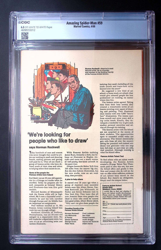 Amazing Spider-Man #59 CGC 6.5 (1968) 1st Mary Jane Watson Cover Appearance 185 CGC Graded Comic CGC Graded Comics UK | Buy Certified CGC Slabbed Comics Marvel Comics Redsters Comics