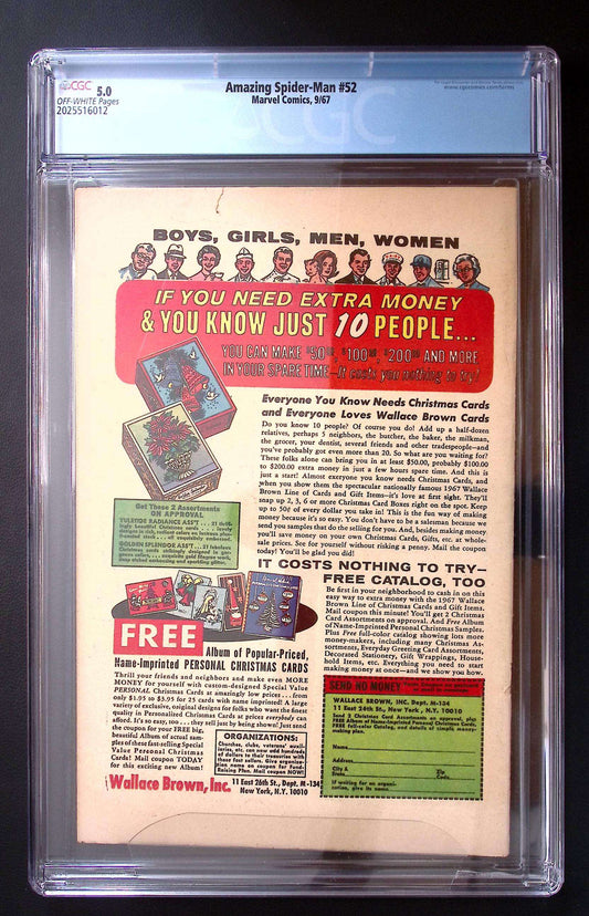 Amazing Spider-Man #52 CGC 5.0 (1967) 1st Appearance Joe Robertson 110 CGC Graded Comic CGC Graded Comics UK | Buy Certified CGC Slabbed Comics Marvel Comics Redsters Comics