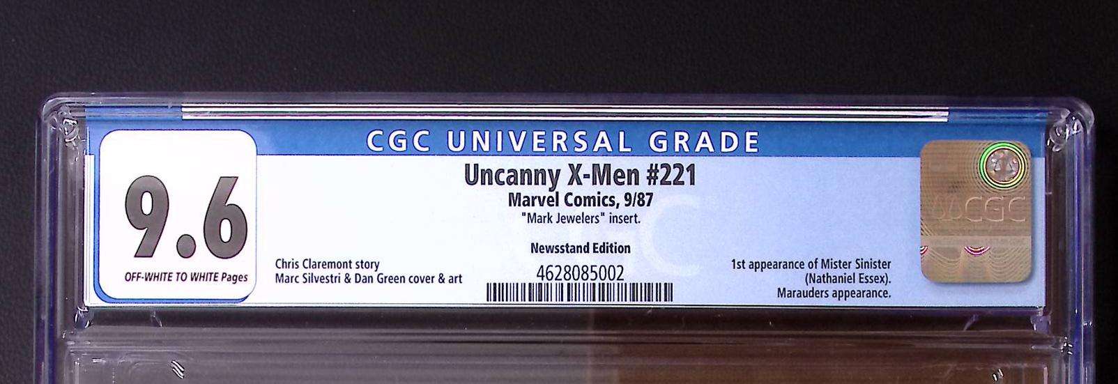 The Uncanny X-Men #221 CGC 9.6 – Mark Jewellers Insert | Newsstand | 1st Mister Sinister 650 CGC Graded Comic CGC Graded Comics UK | Buy Certified CGC Slabbed Comics Marvel Comics Redsters Comics