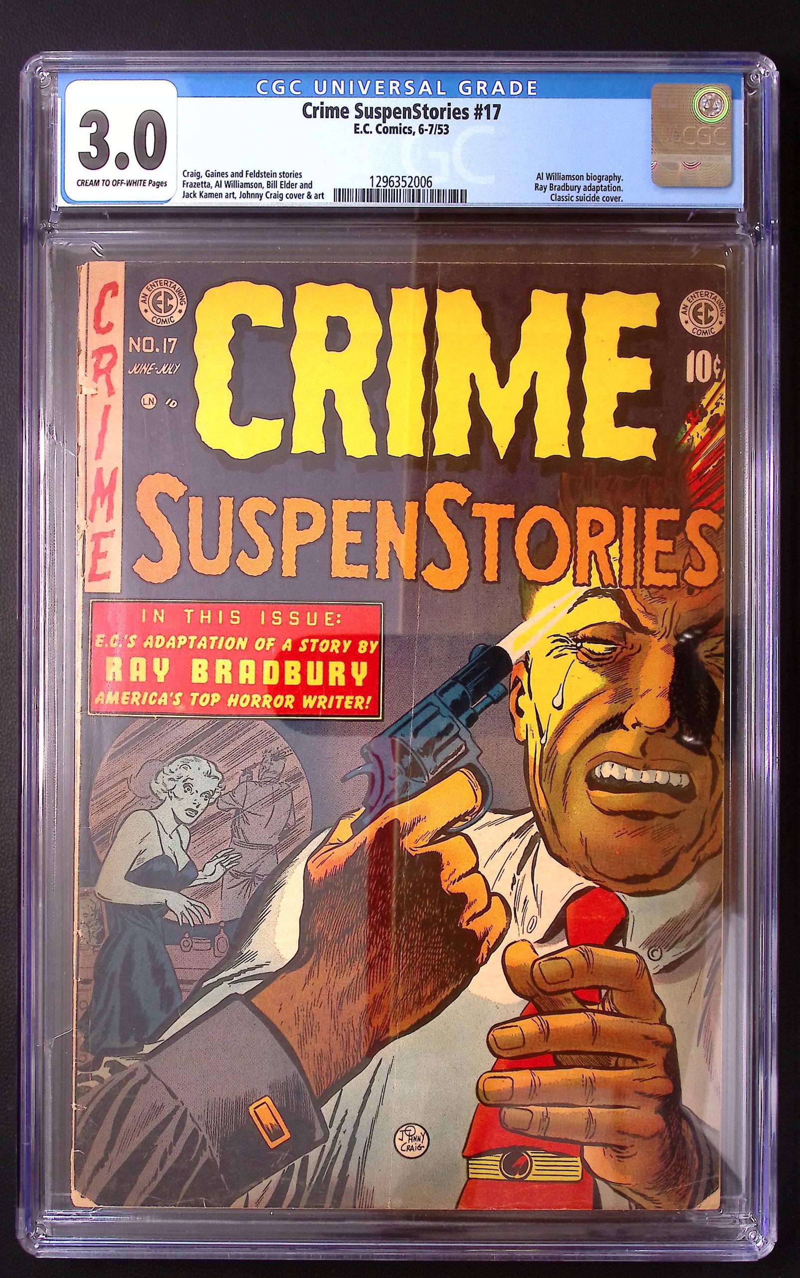 Crime SuspenStories #17 CGC 3.0 (1953) – Classic Suicide Cover | EC Comics | Ray Bradbury Adaptation