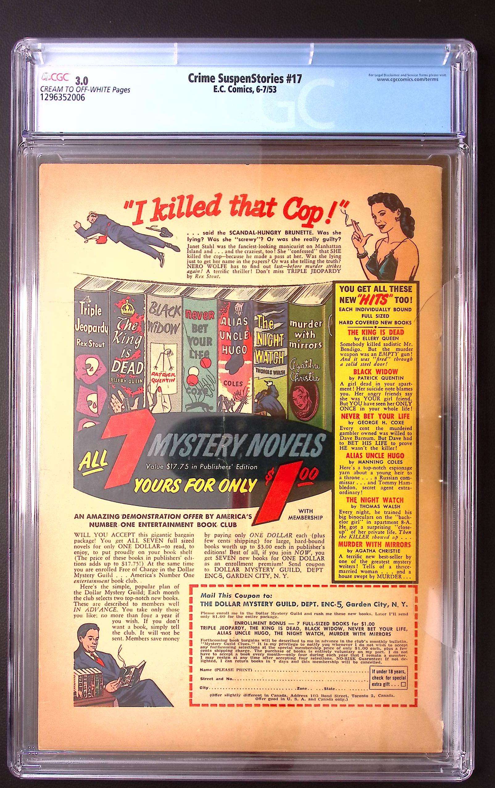 Crime SuspenStories #17 CGC 3.0 (1953) – Classic Suicide Cover | EC Comics | Ray Bradbury Adaptation 675 CGC Graded Comic CGC Graded Comics UK | Buy Certified CGC Slabbed Comics EC Comics Redsters Comics