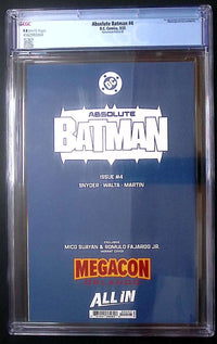 Absolute Batman #4 Mico Suayan MegaCon Exclusive CGC 9.8 90 CGC Graded Comic CGC Graded Comics UK | Buy Certified CGC Slabbed Comics DC Comics Redsters Comics