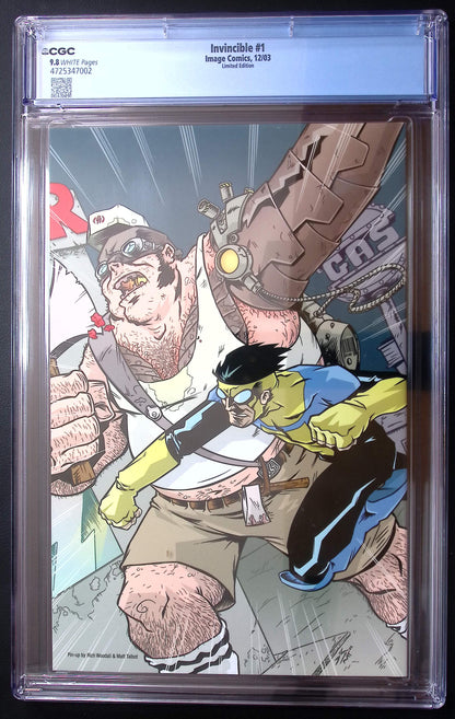 Invincible #1 Larry’s Wonderful World of Comics Limited Edition CGC 9.8 back-cover pin-up and slab label