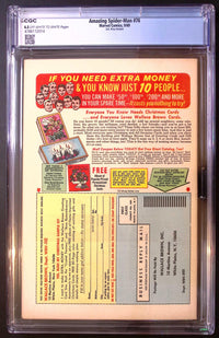 Back of Amazing Spider-Man #76 UK Price Variant in its CGC 6.5 holder, showing off-white to white pages certification 4786172014 and a Wallace Brown Christmas card advertisement.