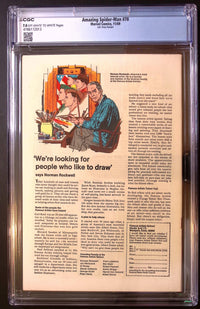 Back of Amazing Spider-Man #78 UK Price Variant in its CGC 7.0 holder, showing off-white to white pages certification 4786172013 and a Famous Artists School advertisement featuring Norman Rockwell.