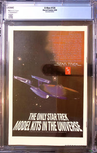 Back of X-Men #134 Newsstand Edition, CGC 9.6 white pages, certification 4788989001, showing the AMT Star Trek model kit advertisement